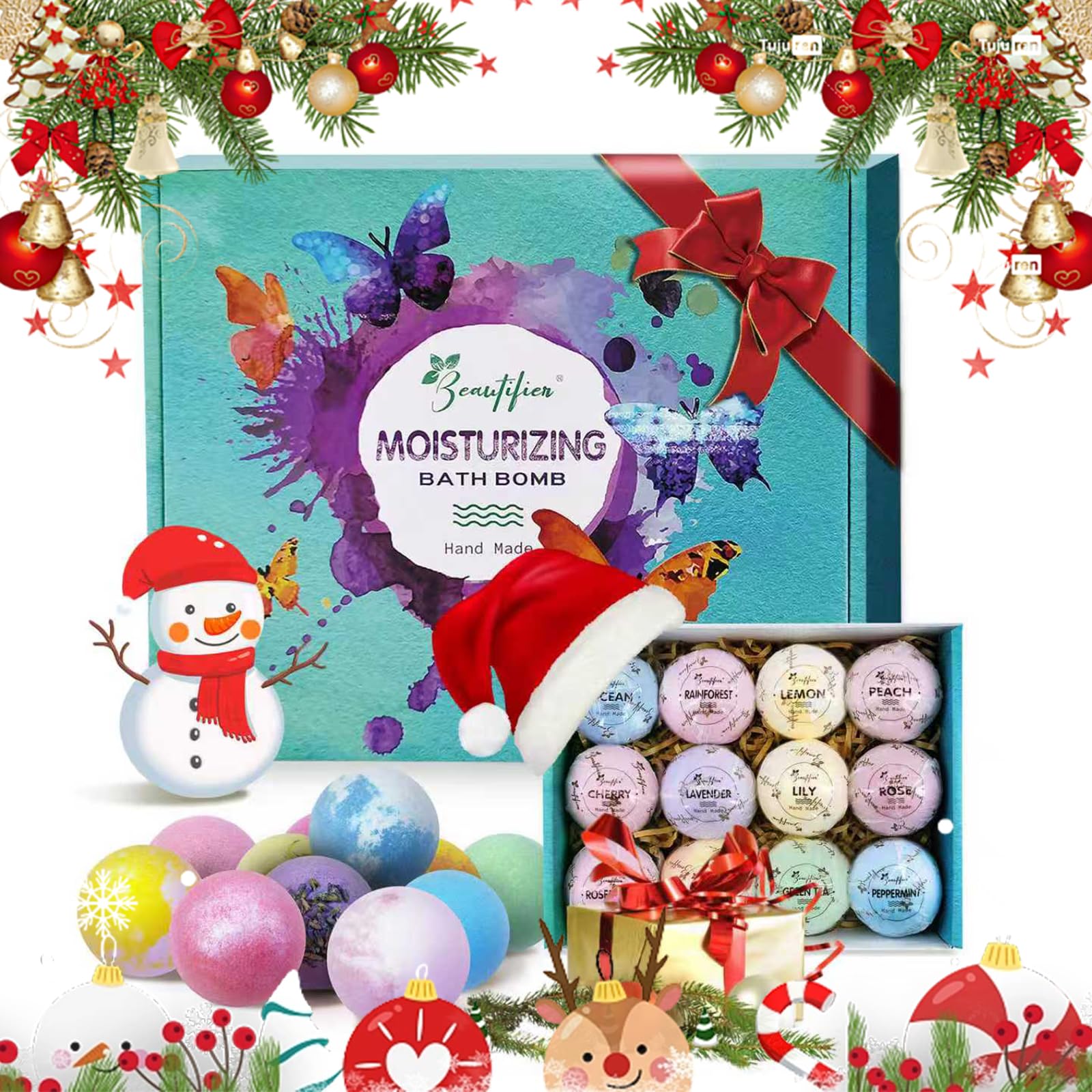 Beautifier Life 12 distinct bath bombs offer vibrant colors for a playful soak.
