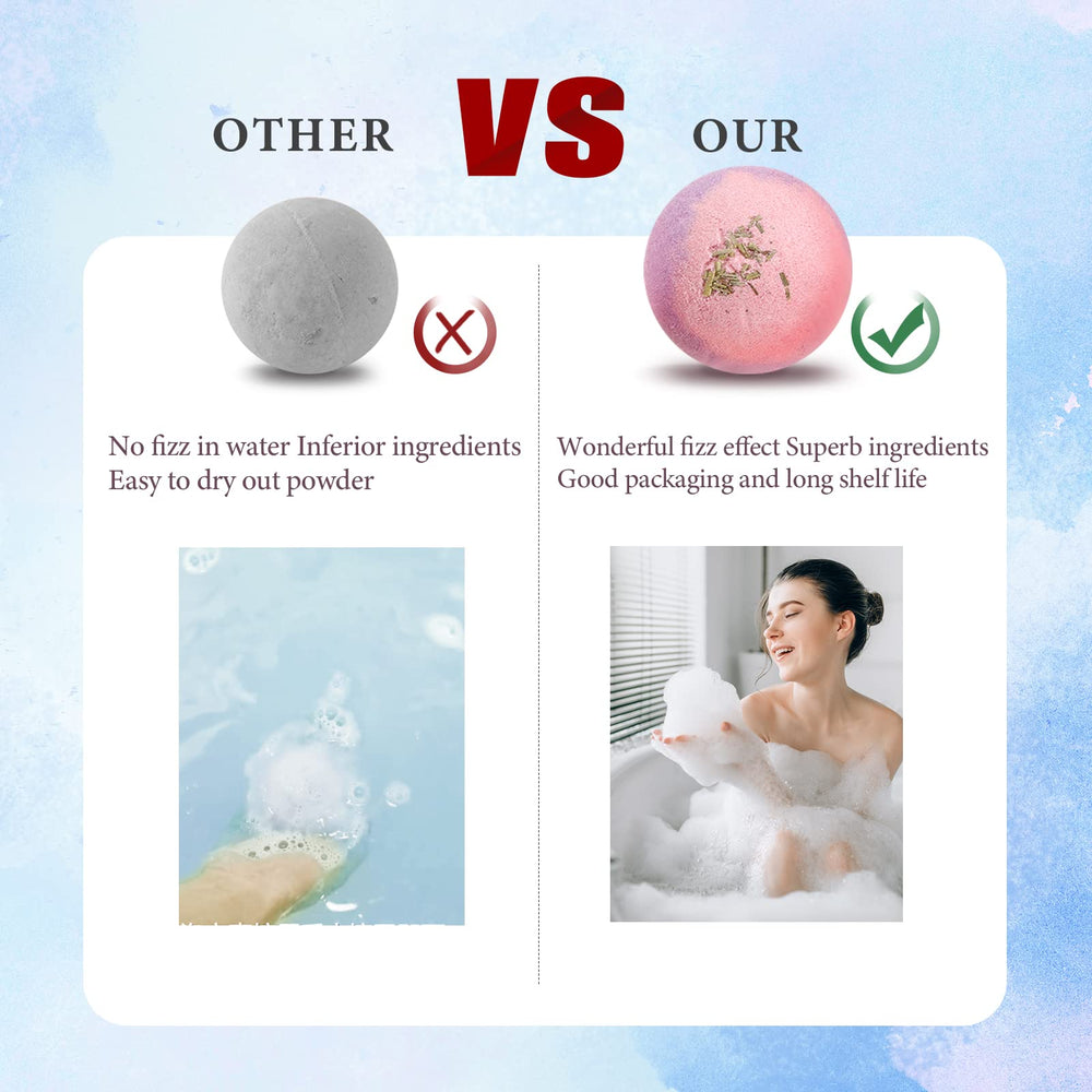 Beautifier Life bath bombs with pearls and flakes create a shimmering bath scene.