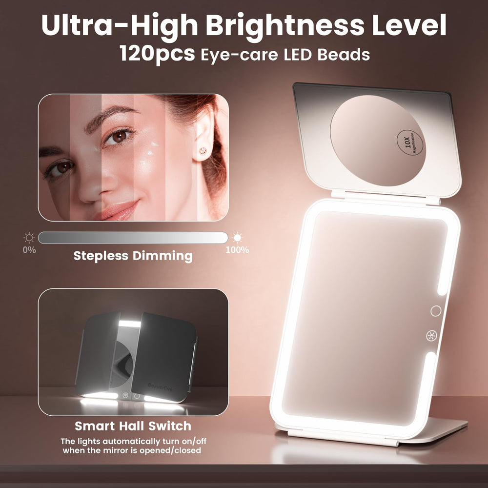 Beautifive trifold mirror 3x magnification for precise eyeliner and tweezing