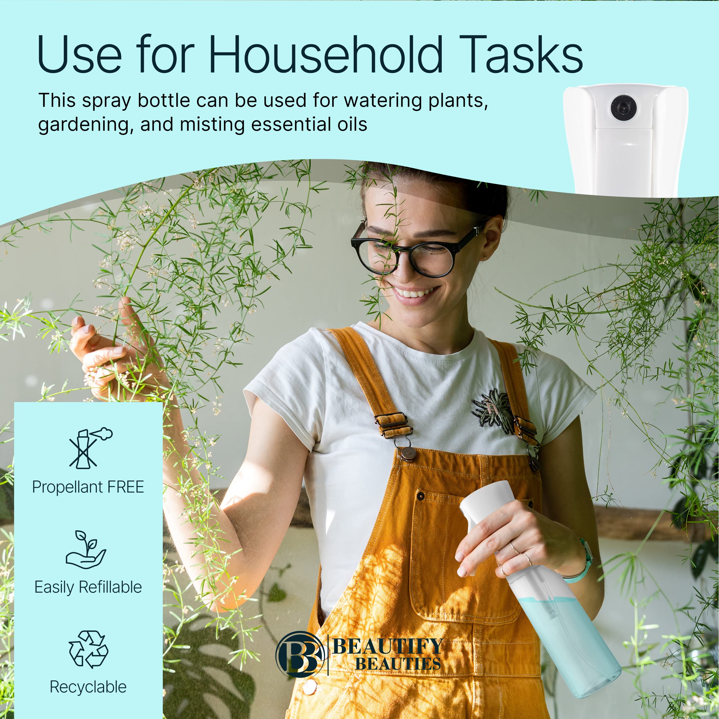  BeautifyBeauties plant care spray bottle delivers gentle mist for foliage.