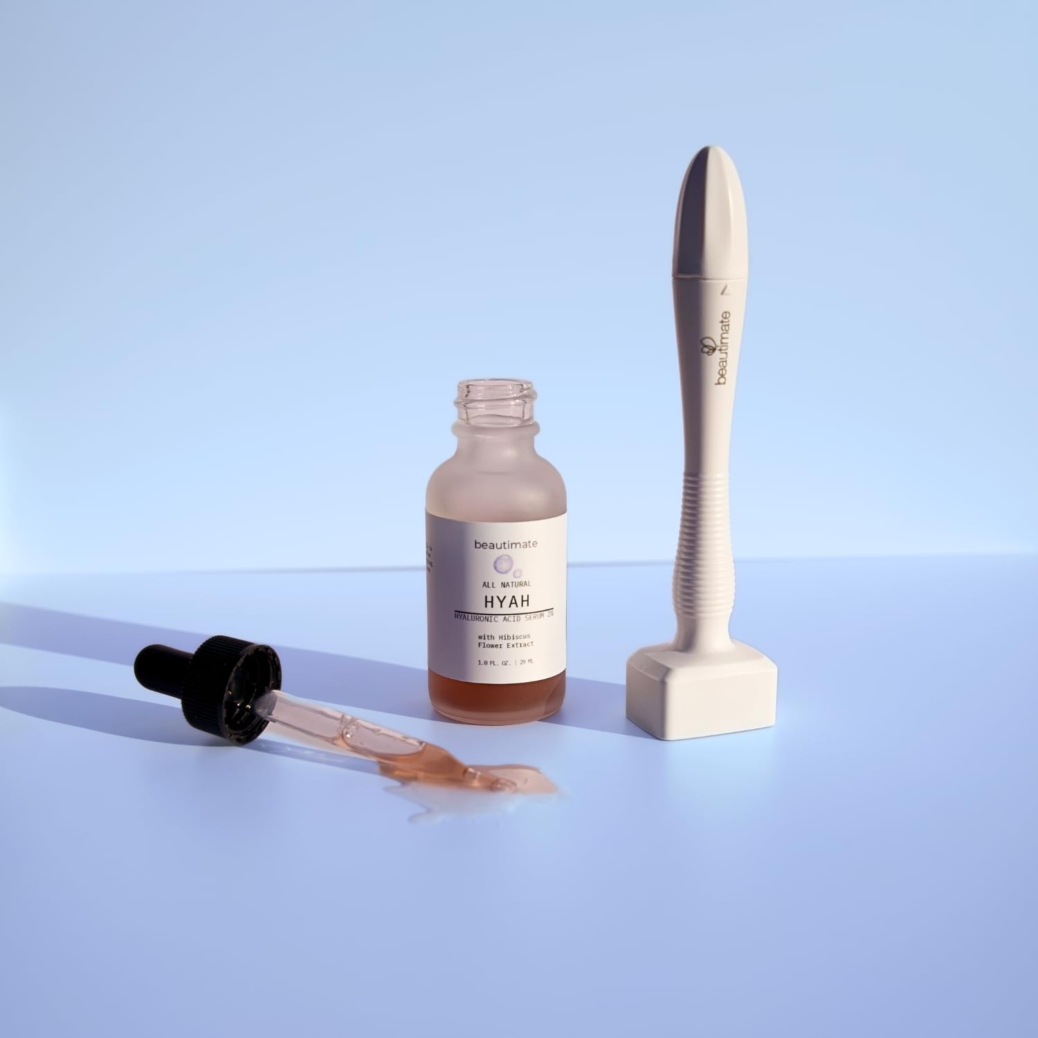 Beautimate Derma Stamp near eye area shows careful application for delicate zones.