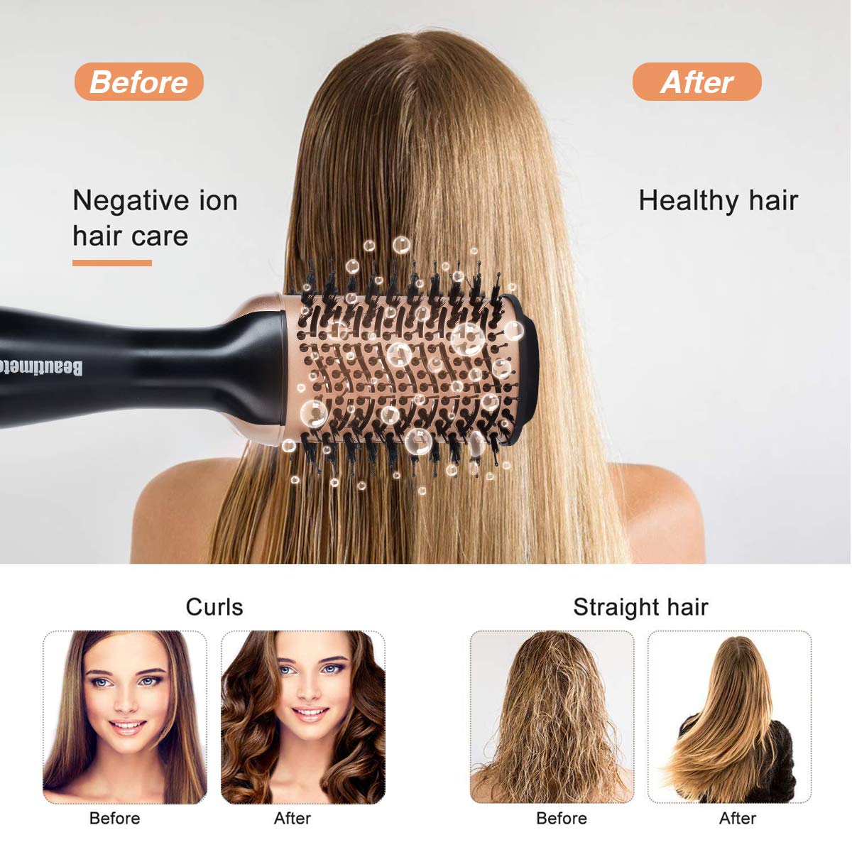 Beautimeter negative ion technology locks in moisture for softer hair.