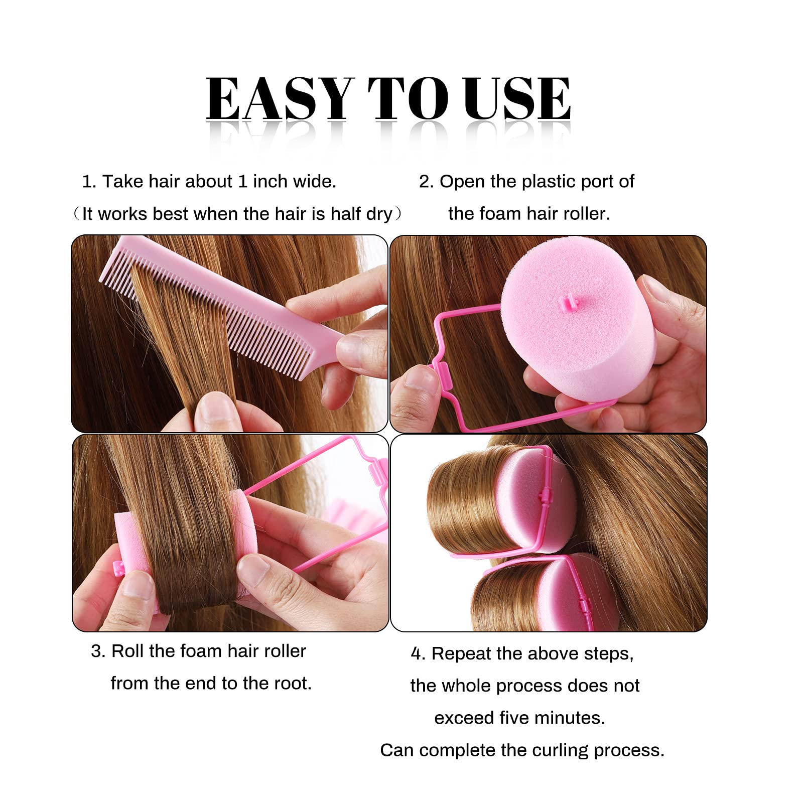 BEAUTIYAND overnight-use shot shows soft foam rollers resting in hair.