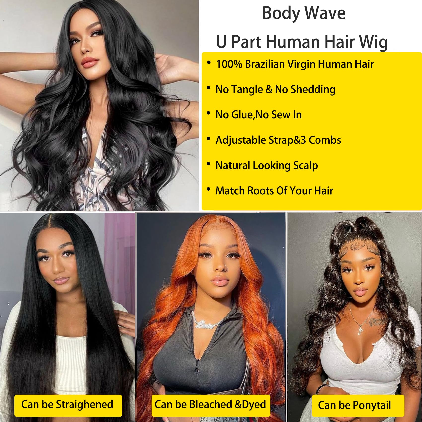 Beautkol U Part wig styling-ready hair capable of straightening, curling, dyeing