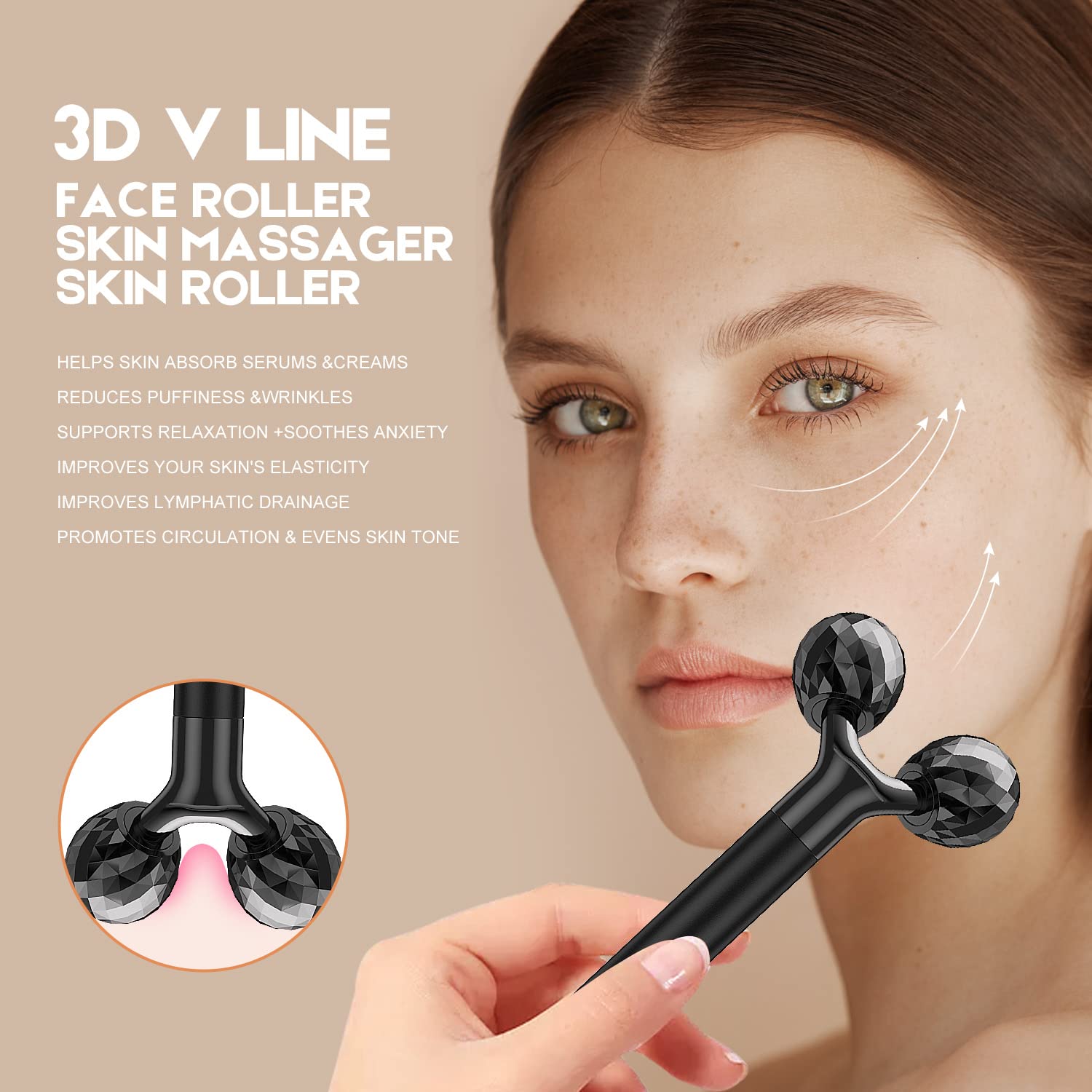 Beauty Bar 2in1 massager with 6000 per minute vibrations boosts circulation and tension relief.