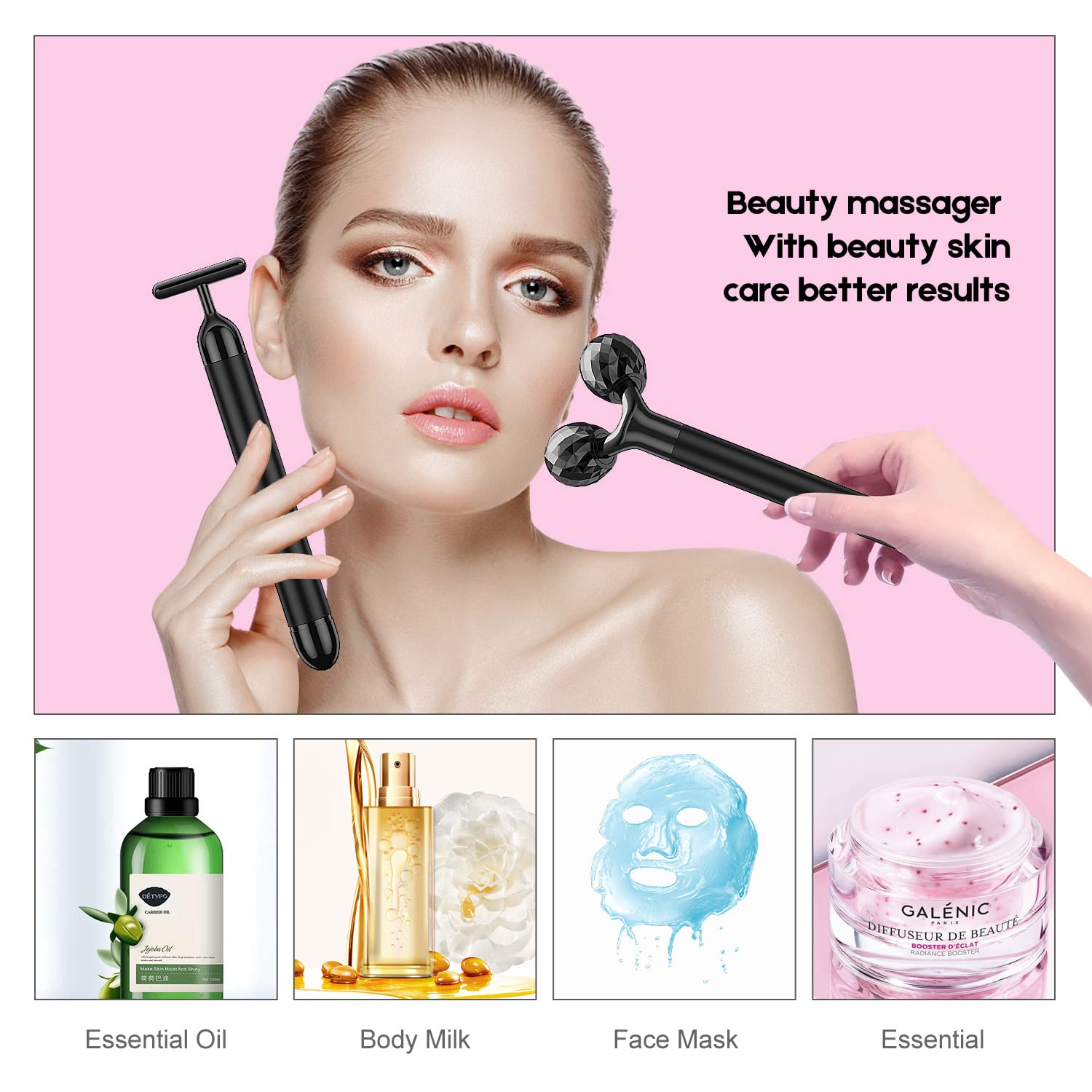 Beauty Bar 2in1 massager requires AA batteries (not included) for easy, cordless operation.