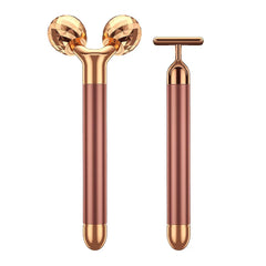 Beauty Bar 2-in-1 face massager roller illustrates contour-friendly massage and relaxation