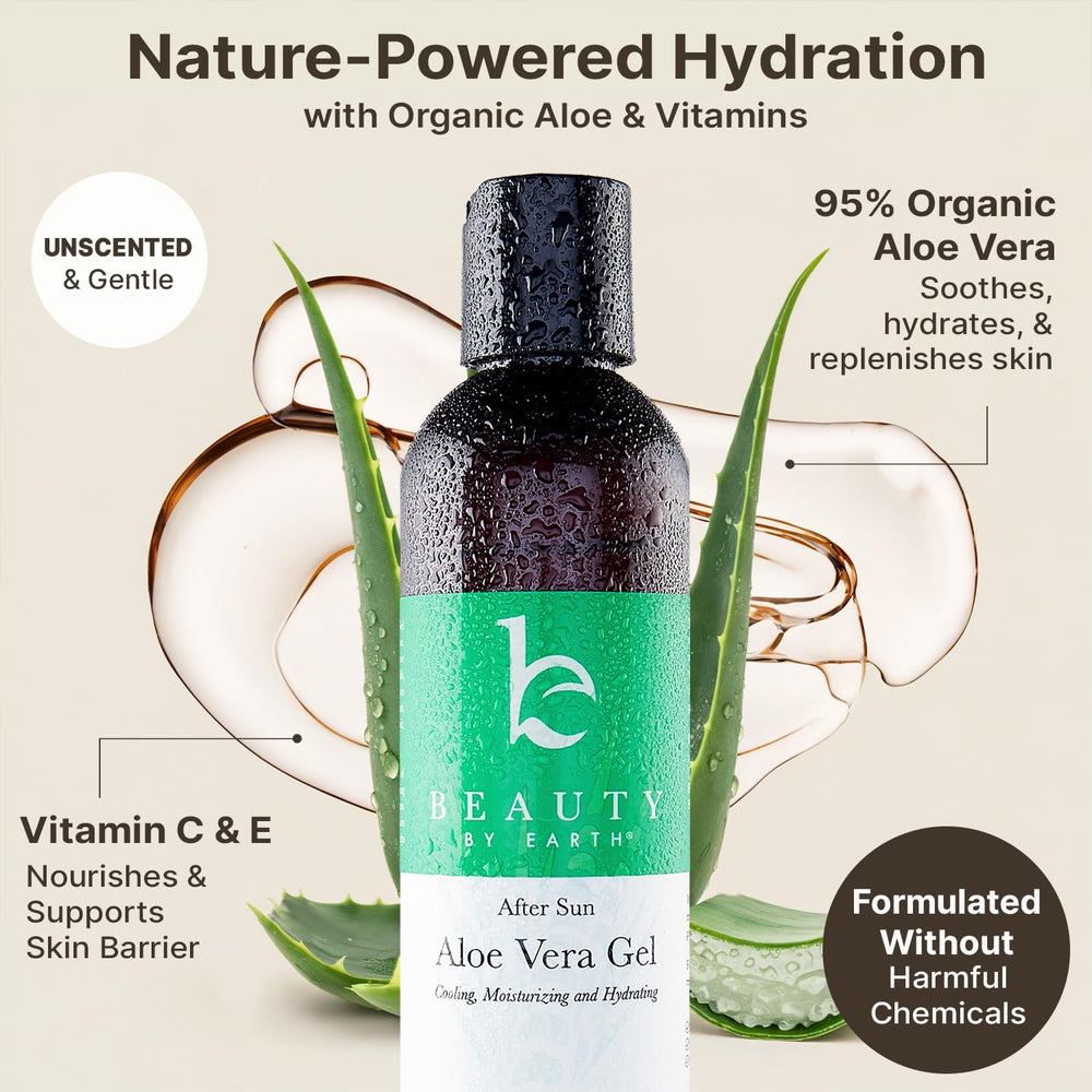 Beauty by Earth Aloe Gel used for hair care and scalp hydration.