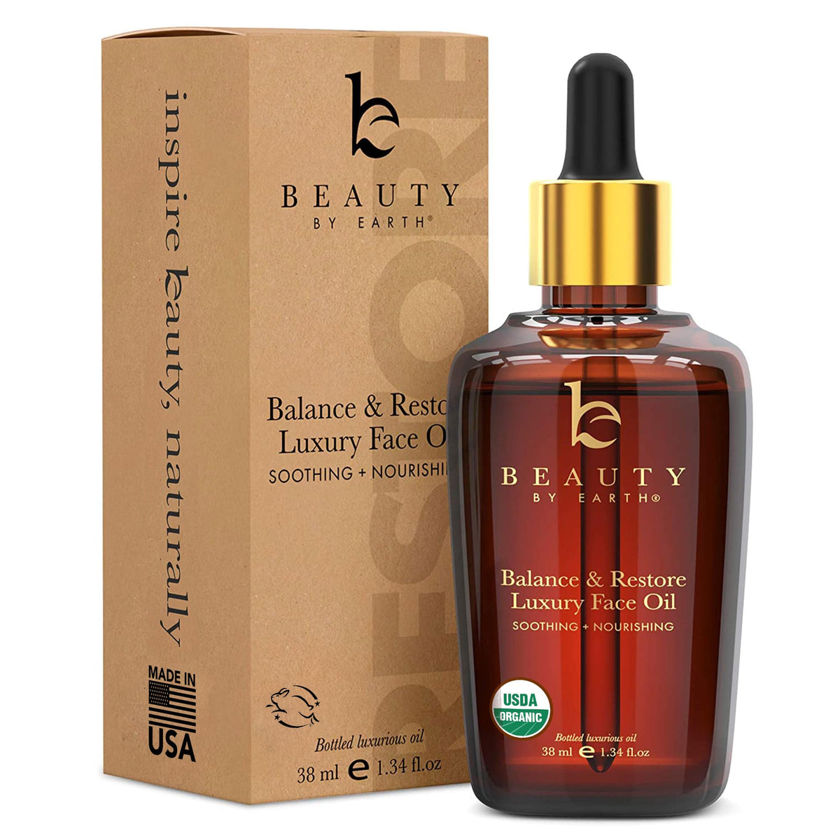 Beauty by Earth Balance Face Oil bottle close-up showing balanced skin nourishment