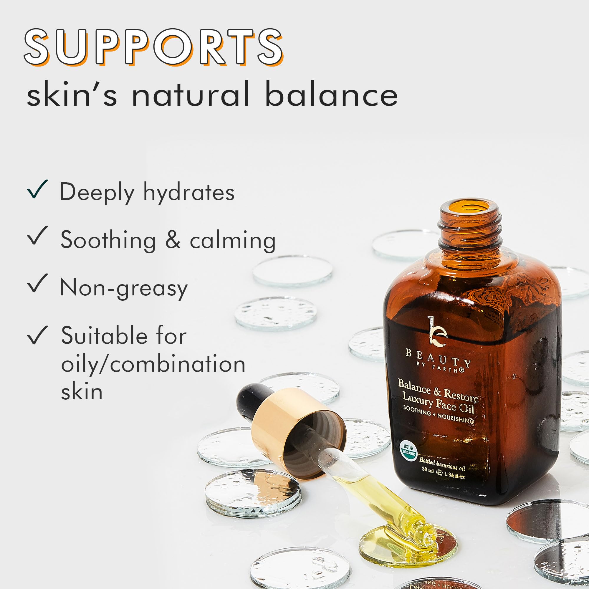 Beauty by Earth Balance Face Oil dropper dispensing for daily use