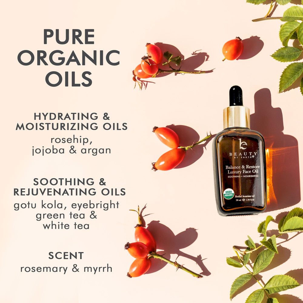 Beauty by Earth Balance Face Oil on skin close-up with smooth texture