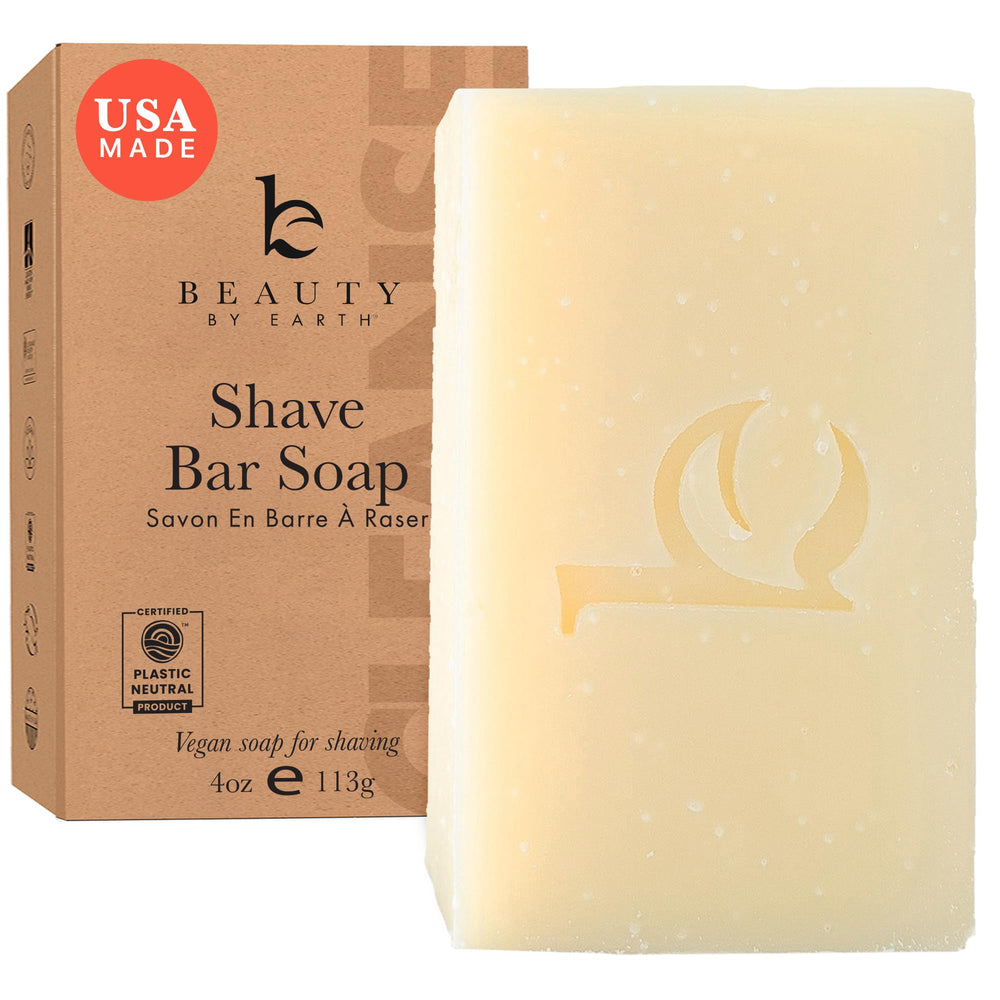 Beauty by Earth shaving bar showing rich lather for smooth shave