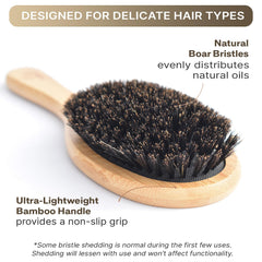 Beauty by Earth boar bristle brush frizz-reduction view emphasizes natural oils distribution.