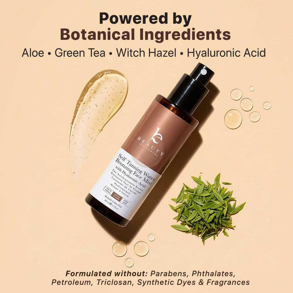 Beauty by Earth bronzing face spray mist satisfaction guarantee reflects family-owned care.