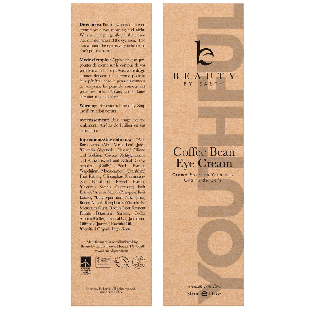 Beauty by Earth caffeine eye cream eco-friendly packaging indicates thoughtful product experience