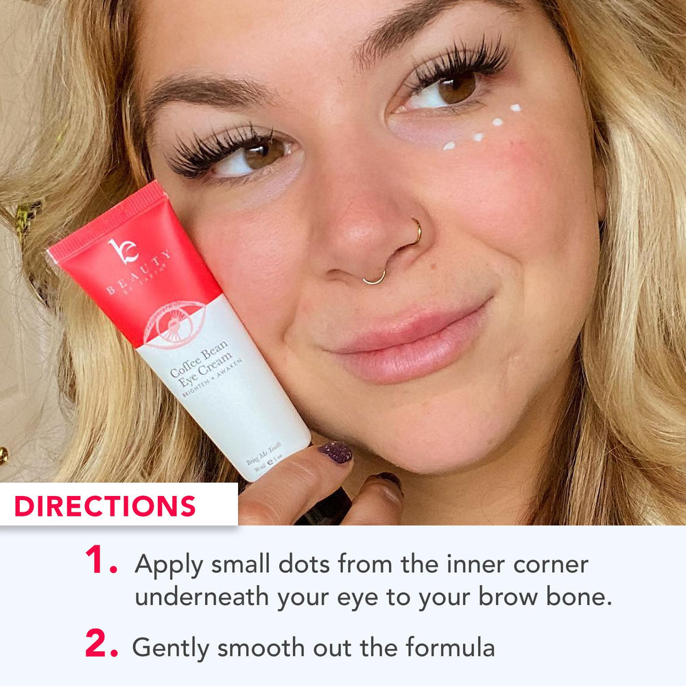 Beauty by Earth caffeine eye cream glycerin component close-up highlights hydrating support