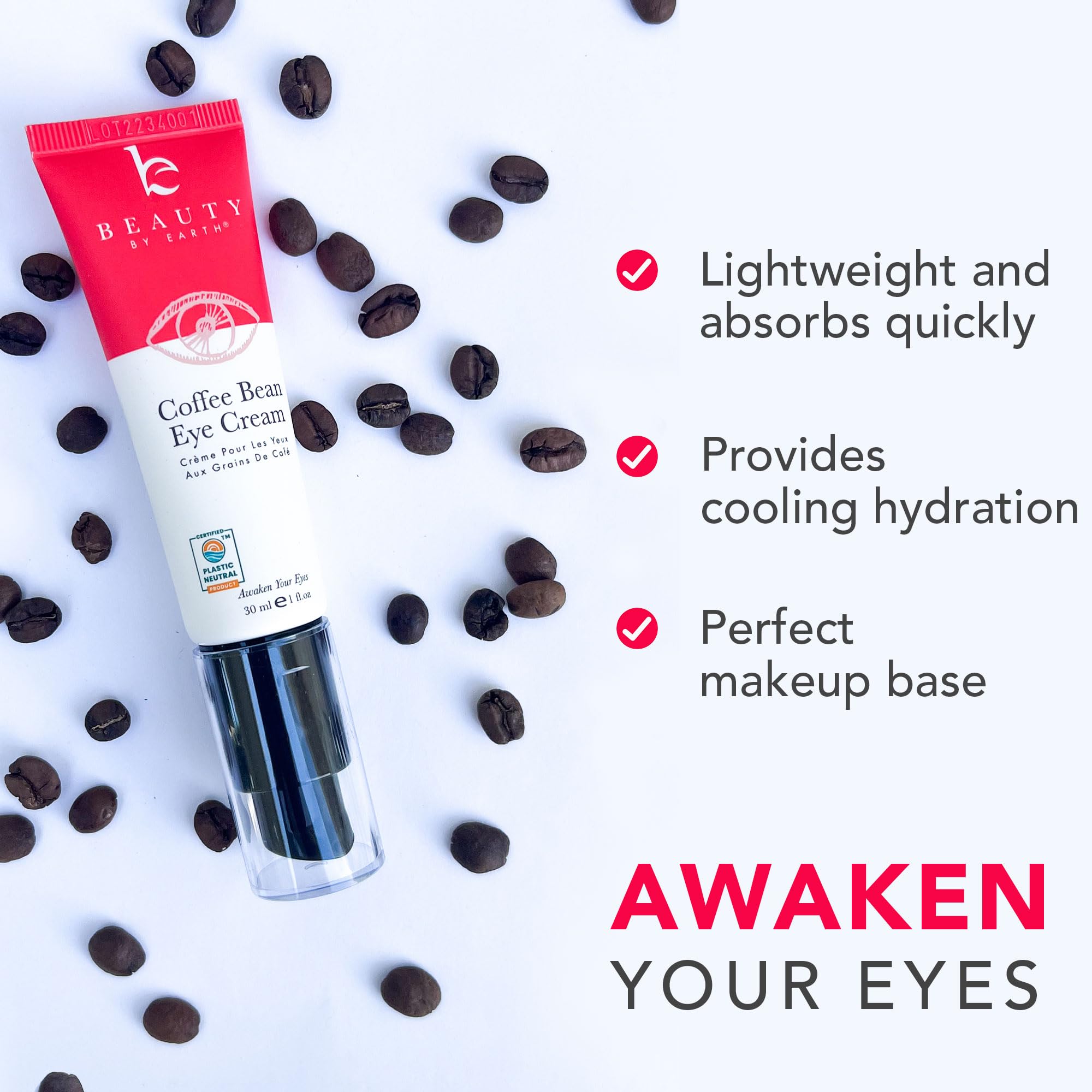 Beauty by Earth caffeine eye cream texture swatch hints hydrating formula for smoother skin