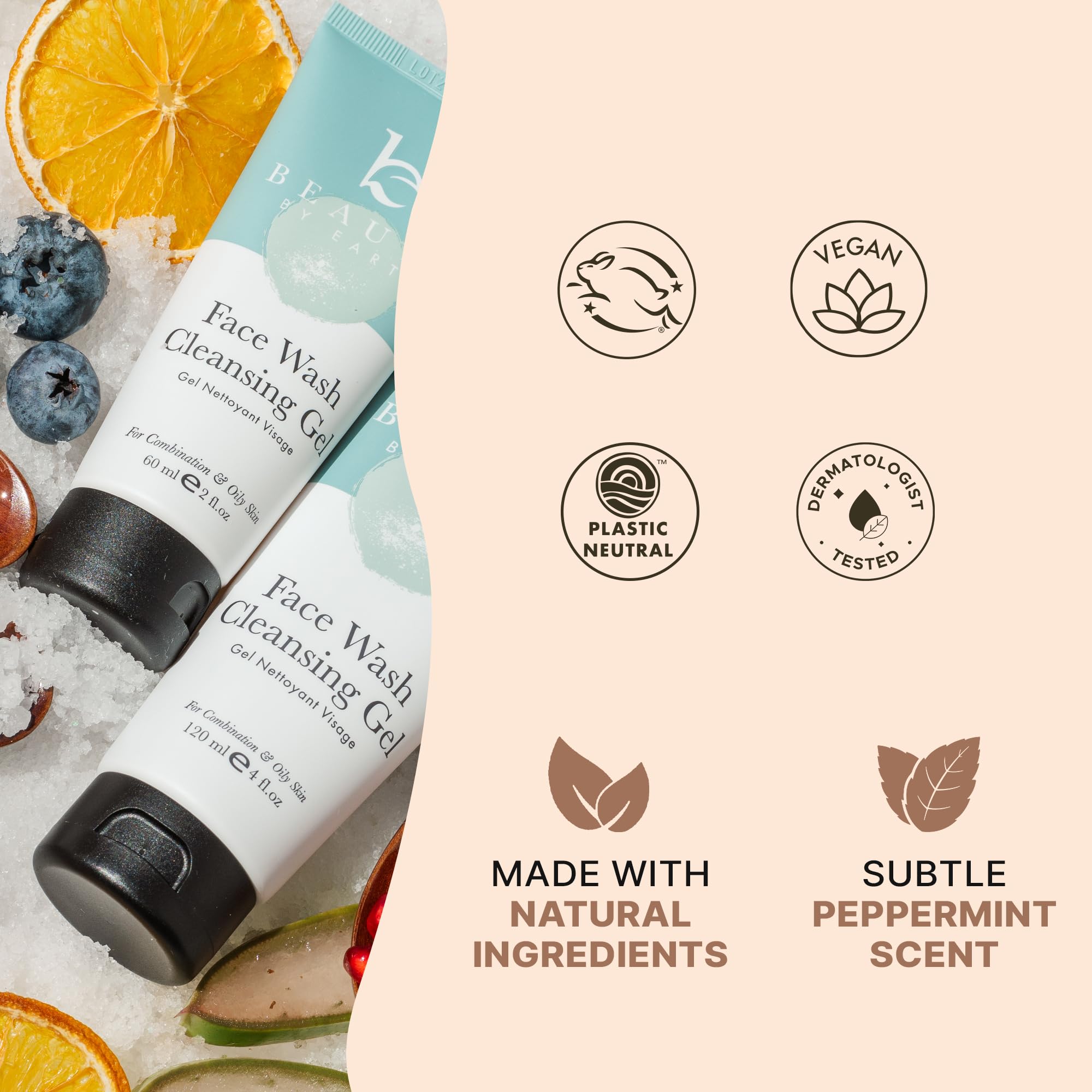 Beauty by Earth Clean Face Wash ingredients jar highlighting organic natural components