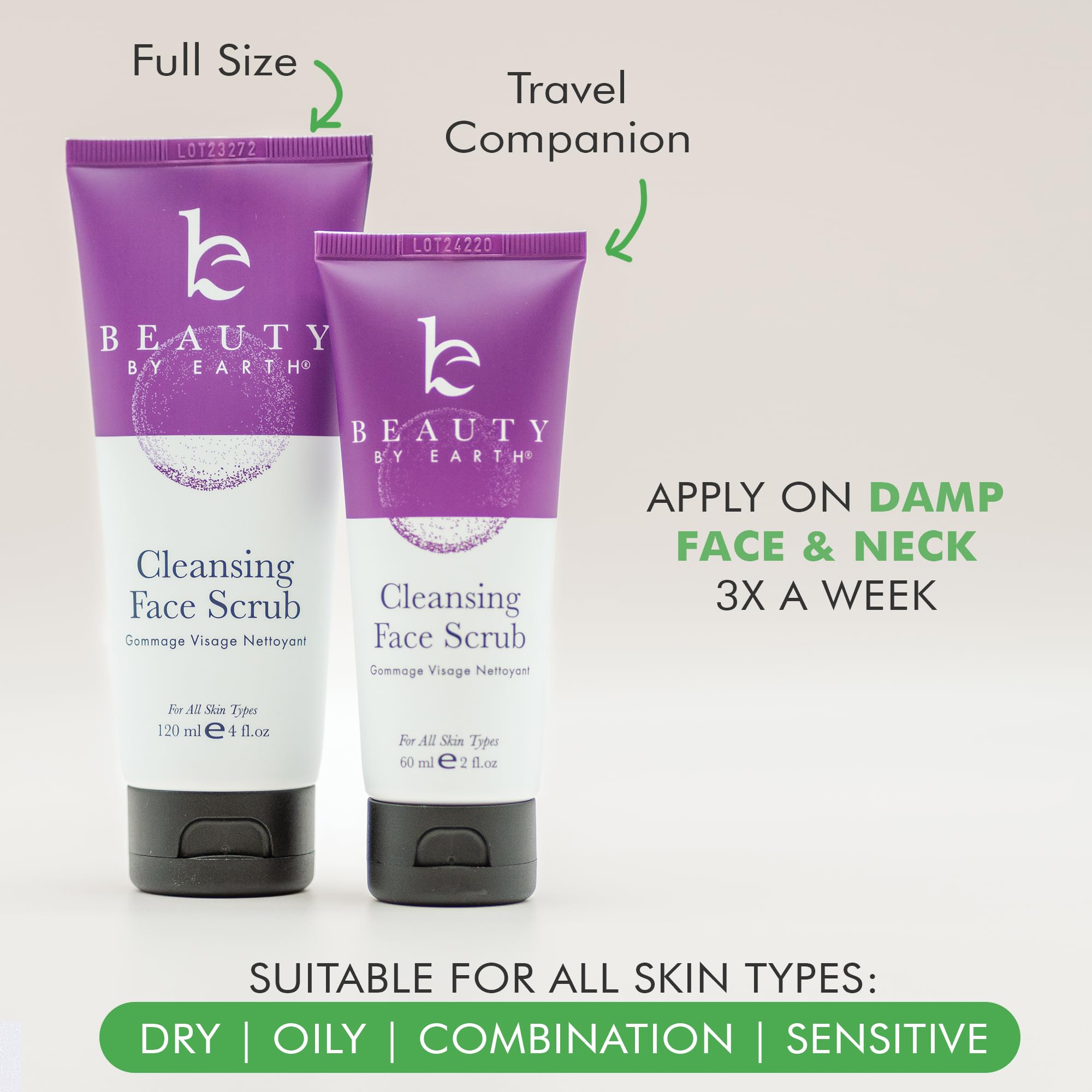 Beauty by Earth cruelty-free face scrub in use demonstrates eco-friendly skincare routine.
