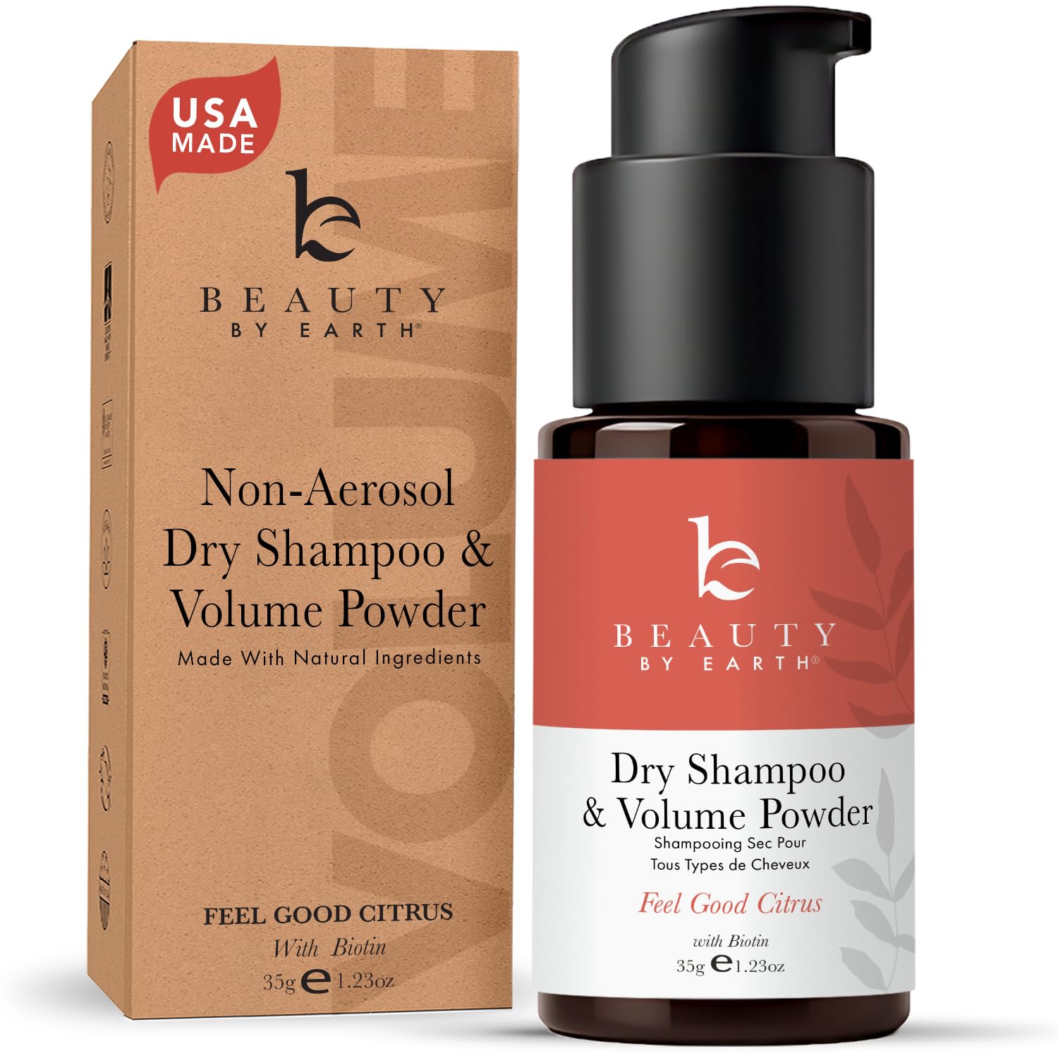 Beauty by Earth dry shampoo powder applied at roots for oil absorption and refreshed volume.