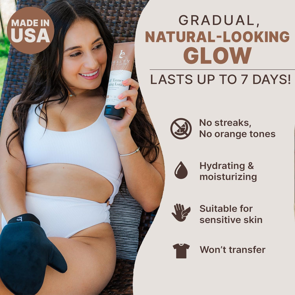 Beauty by Earth exfoliating mitt prepares skin for even color and better adherence.