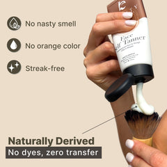 Beauty by Earth face tanner application close-up highlights smooth blending.