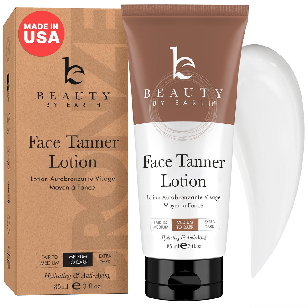Beauty by Earth face tanner bottle for a natural glow.