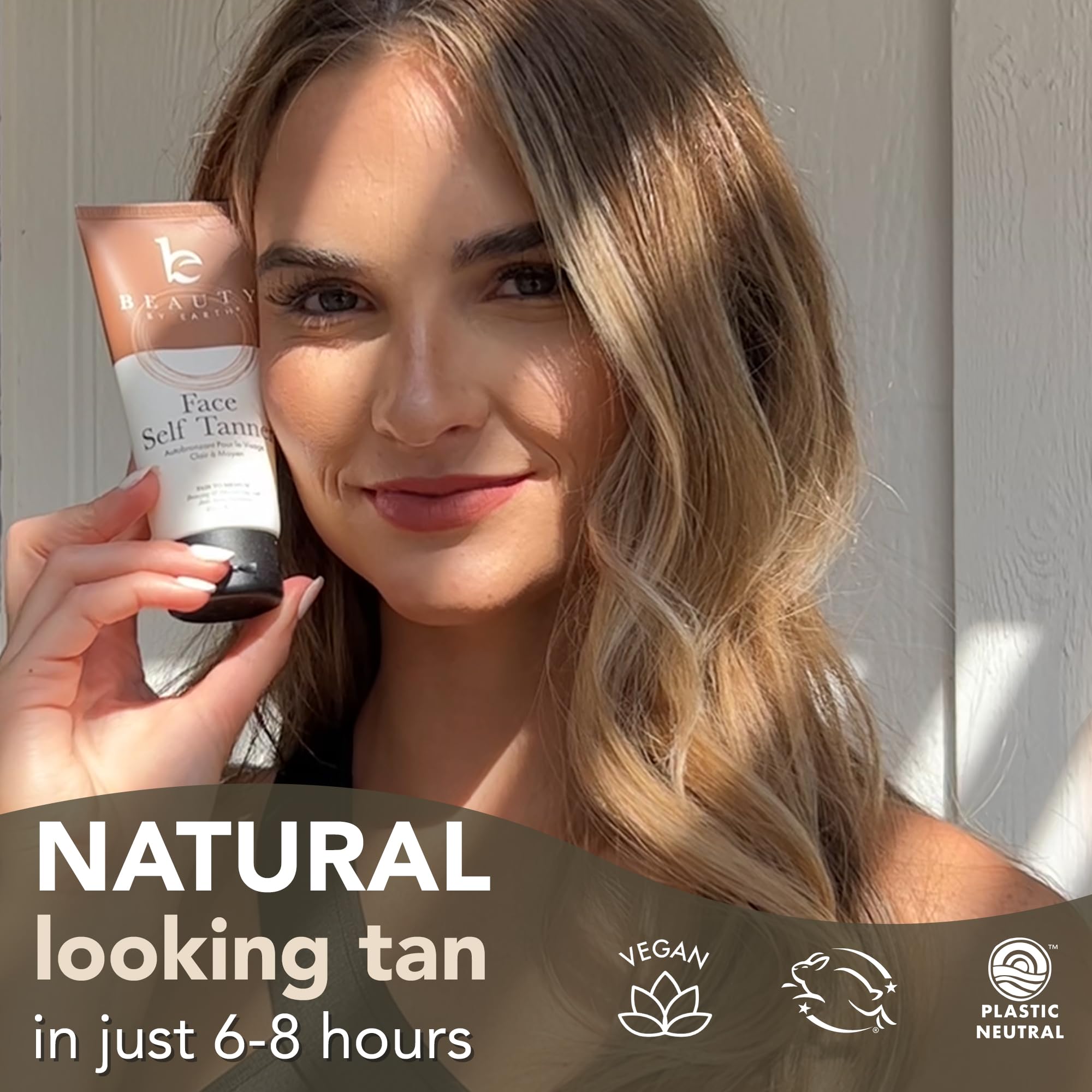 Beauty by Earth face tanner gradient swatches show buildable color options.