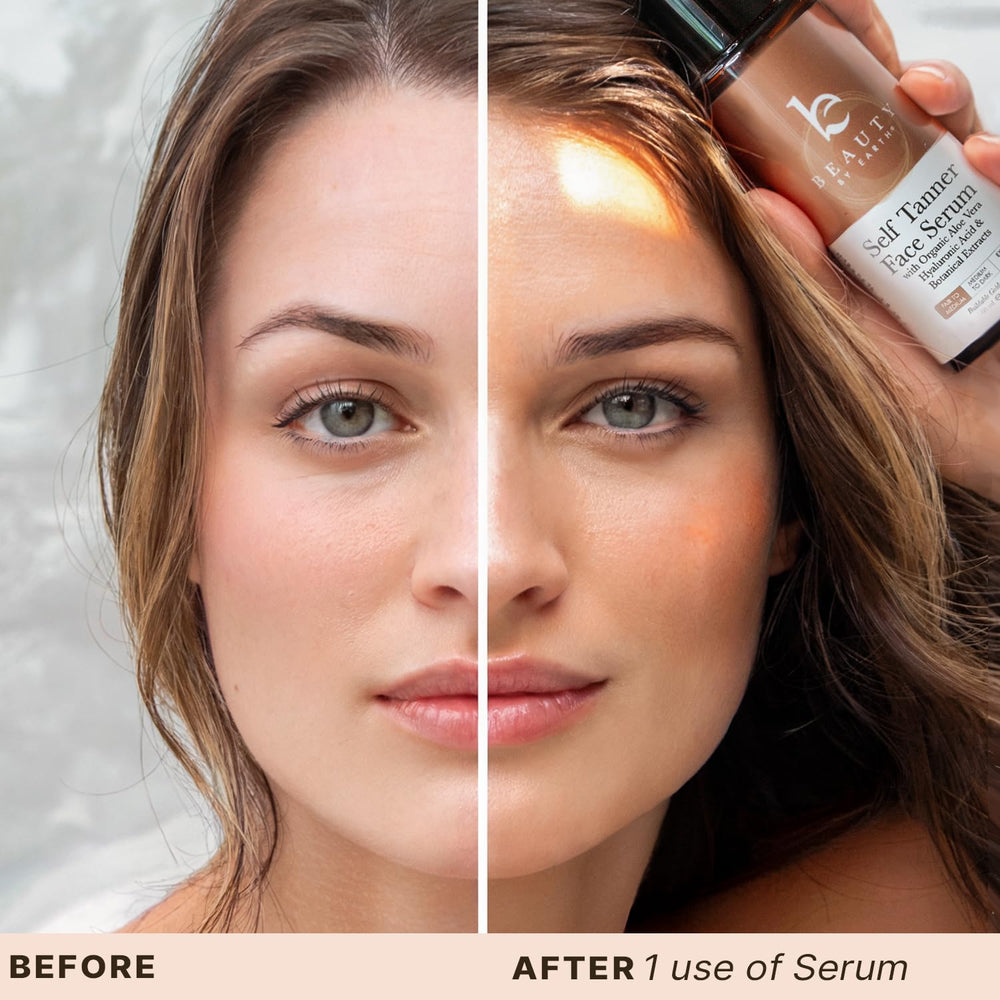 Applying Beauty by Earth Face Tanner Serum during skincare routine
