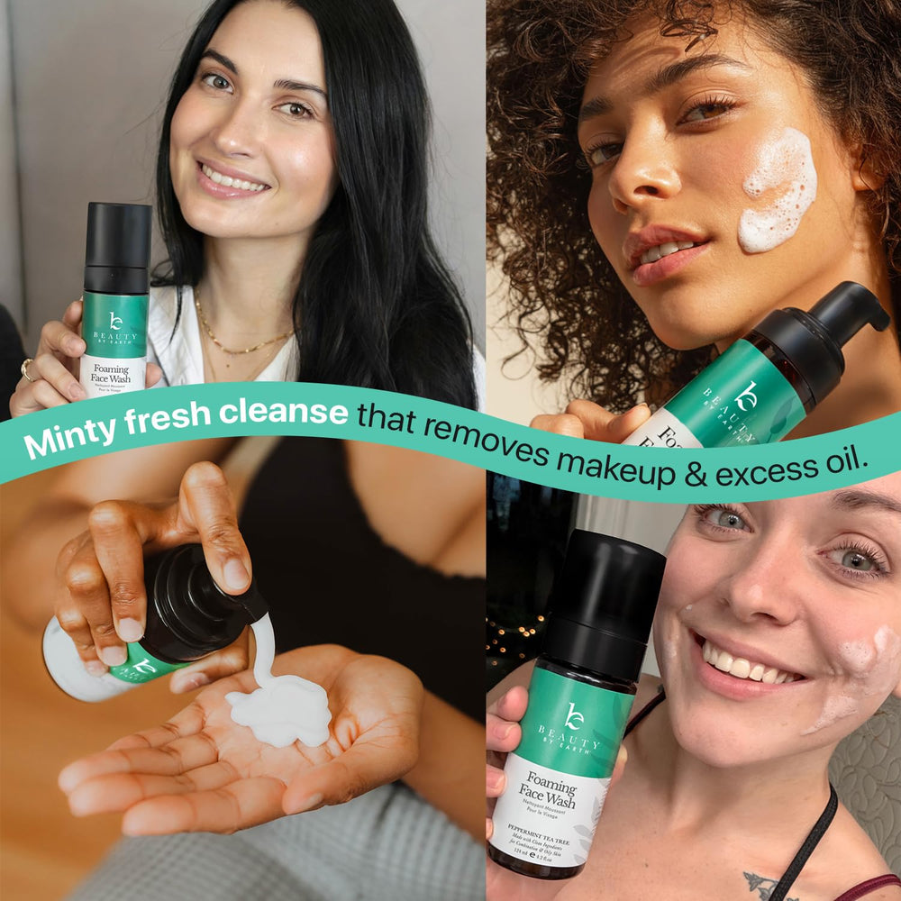 Beauty by Earth foaming face wash texture on hand emphasizes gentle cleansing without stripping moisture.