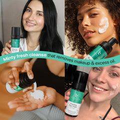 Beauty by Earth foaming face wash texture on hand emphasizes gentle cleansing without stripping moisture.