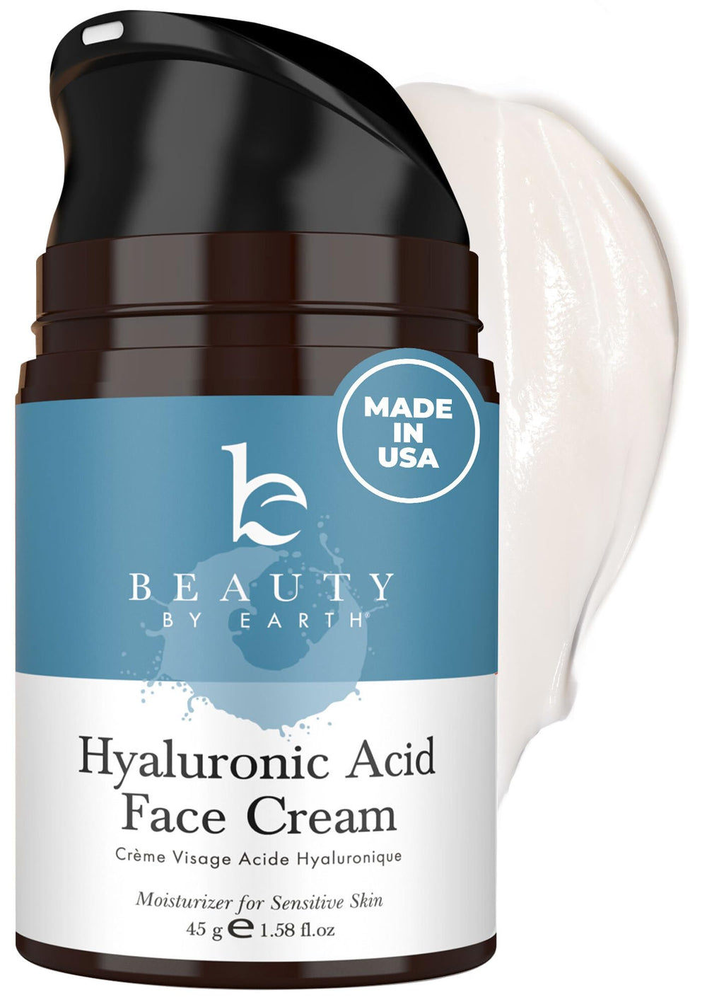 Beauty by Earth hyaluronic moisturizer bottle demonstrates lightweight, hydrating formula for daily use