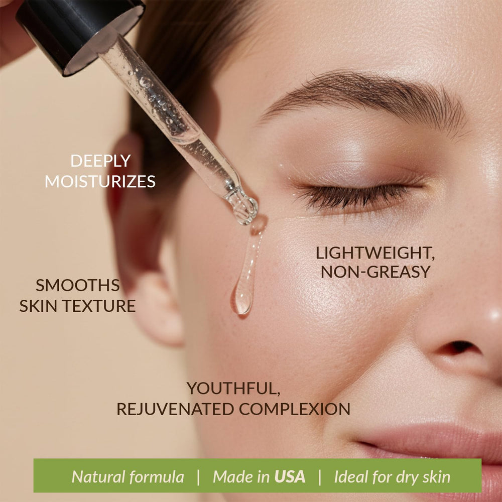 Beauty by Earth Hyaluronic Serum texture close-up—smooth, lightweight serum for quick absorption.