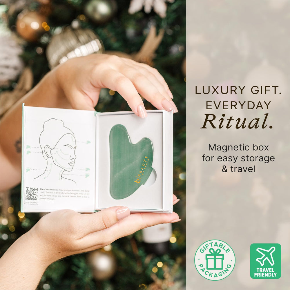 Beauty by Earth Jade Gua Sha with organic oil usage guidance.