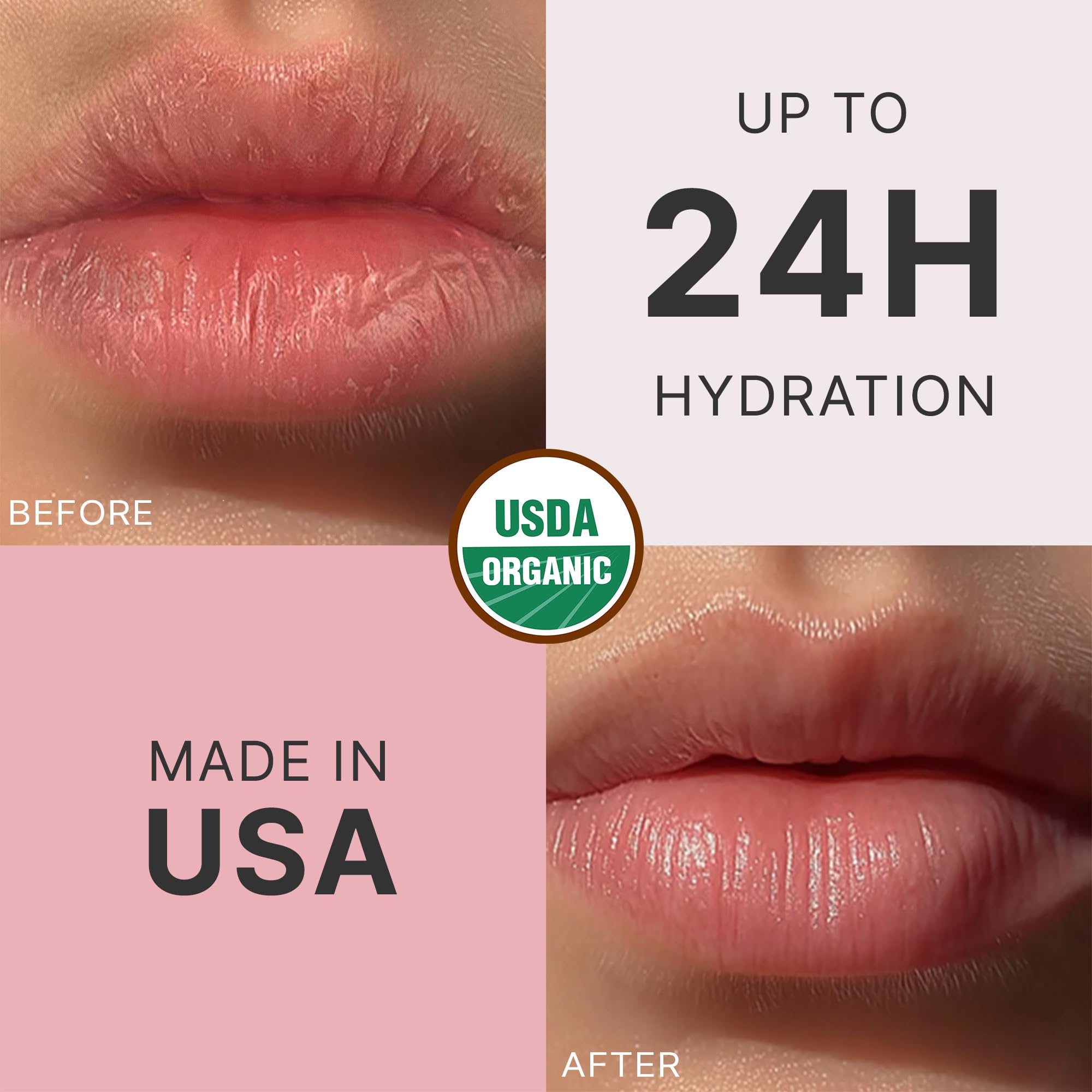 Beauty by Earth lip balm front tube highlighting USA-made formula for daily hydration