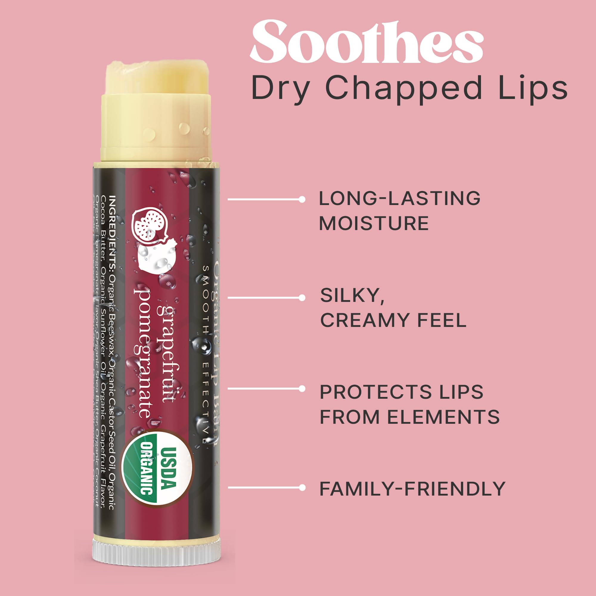 Beauty by Earth lip balm tube open reveals creamy, smooth texture