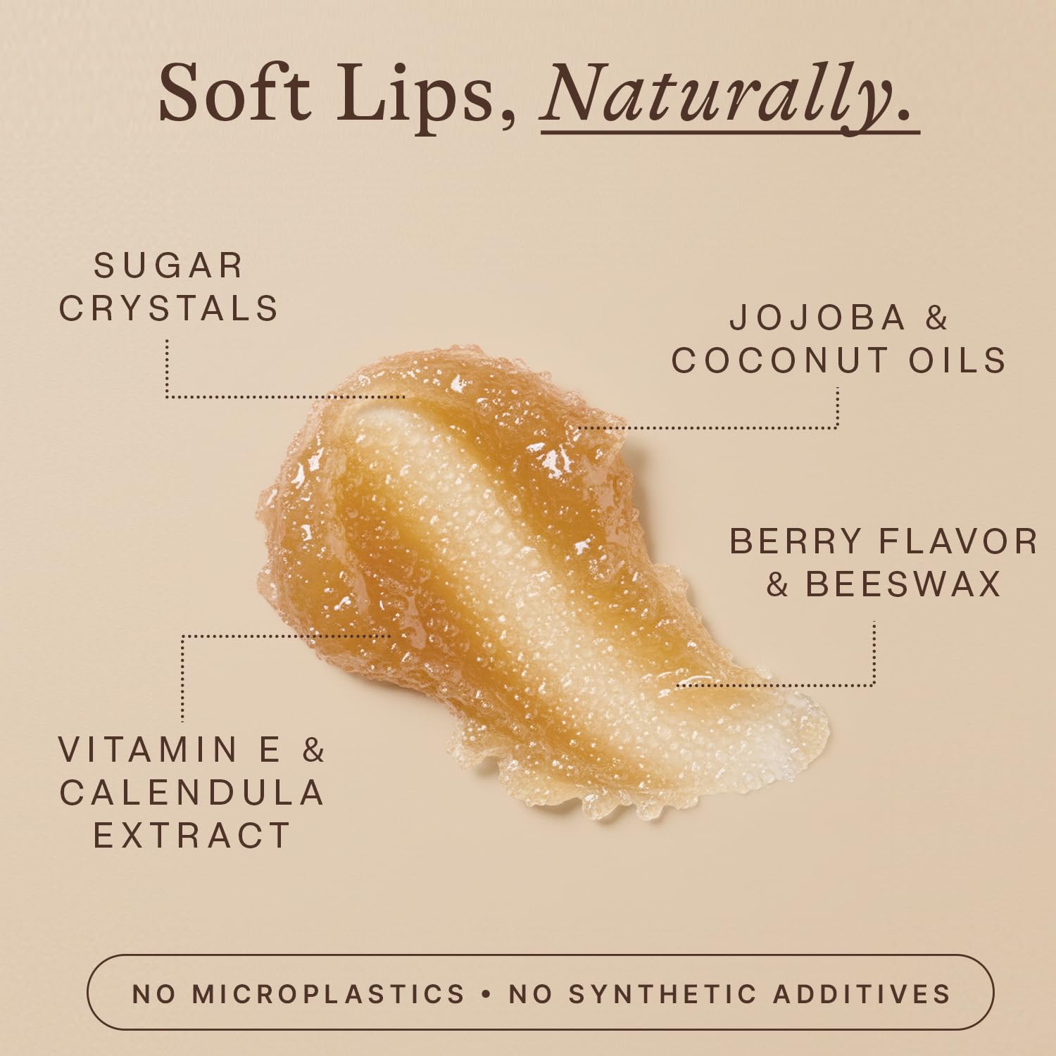 Beauty by Earth lip scrub berry components include sugar and oils