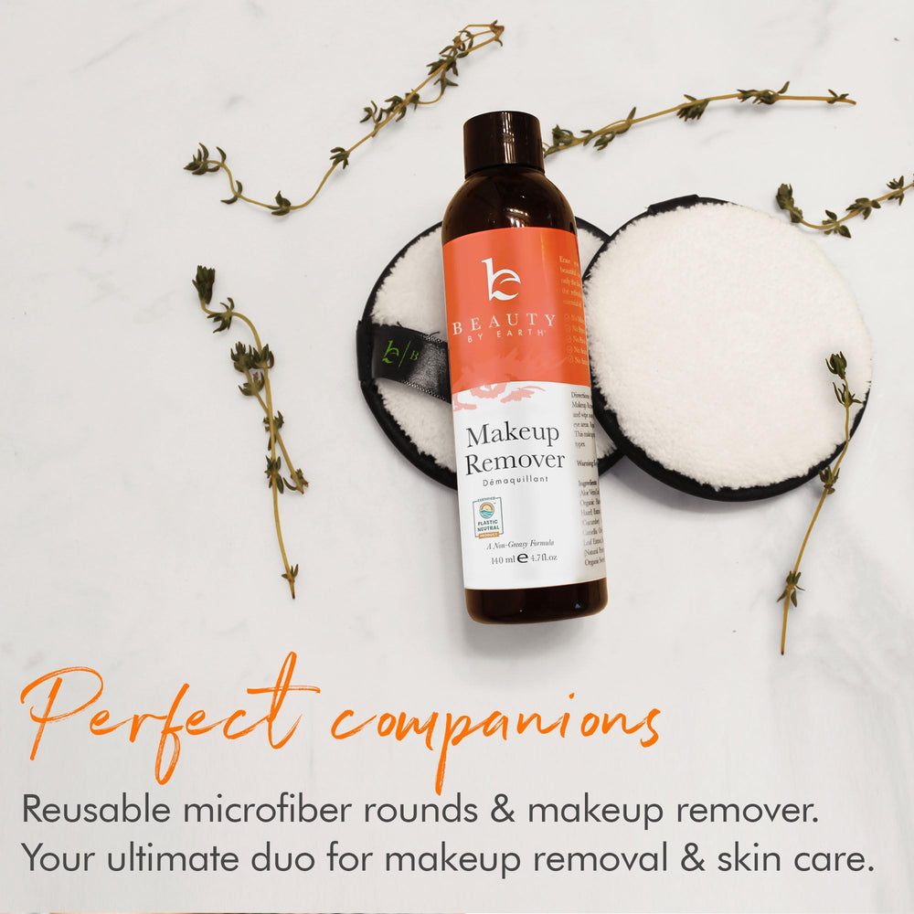 Beauty by Earth makeup remover set beside cotton pads illustrates daily routine usability.