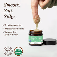 Closeup of Beauty by Earth Mint Lip Scrub texture reveals gentle non-abrasive grains.