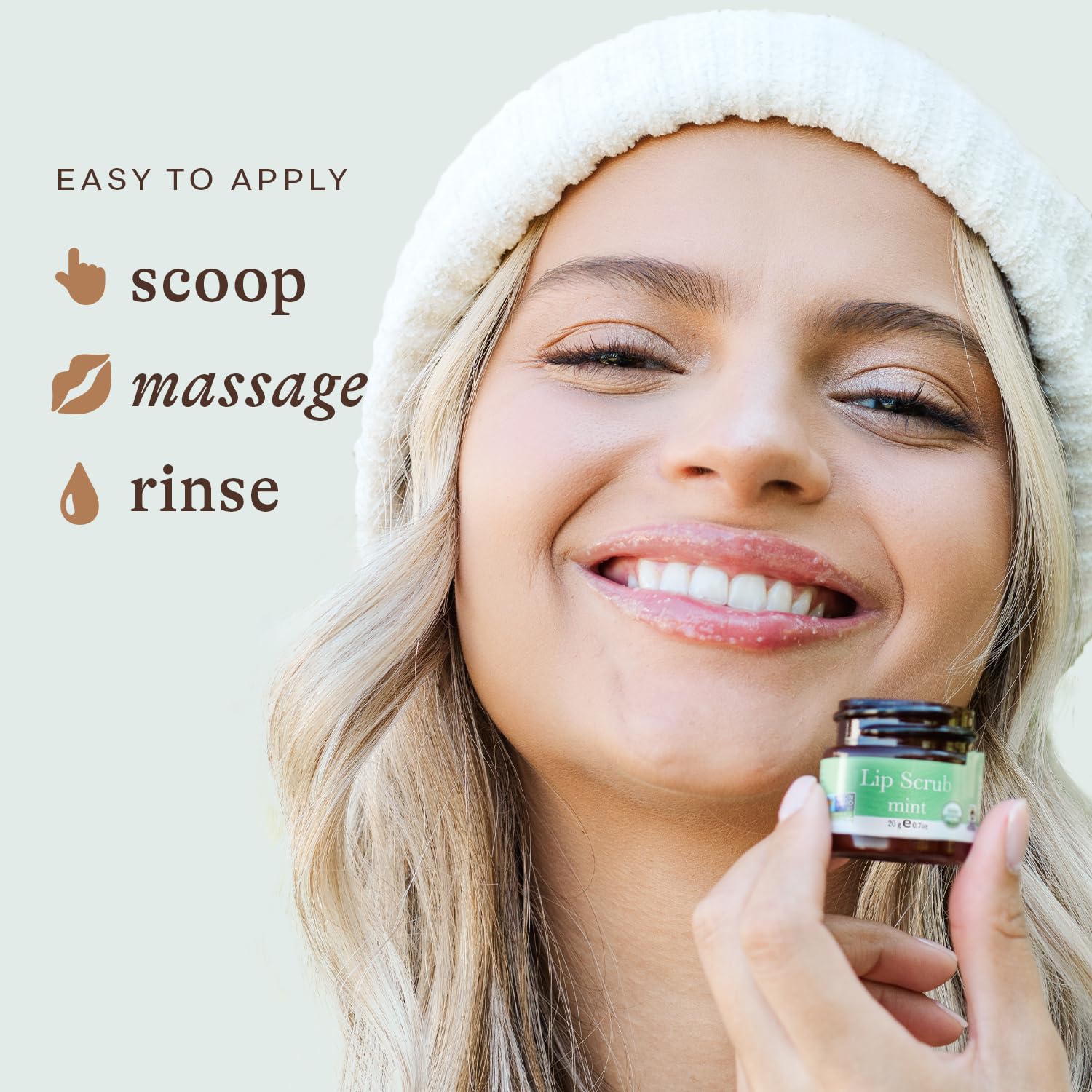 Beauty by Earth Mint Lip Scrub USA-made badge signals quality and safety.