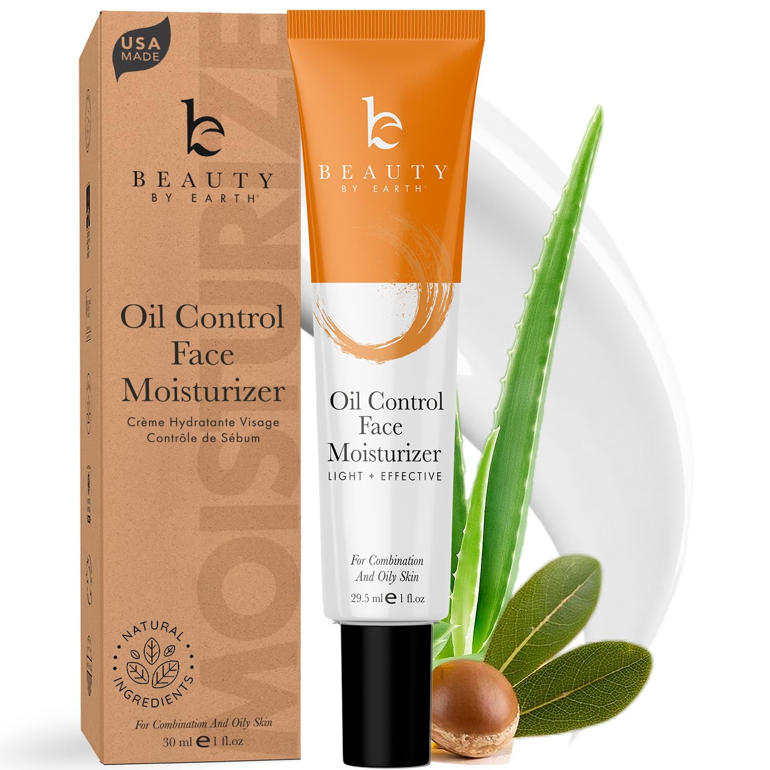 Beauty by Earth Oil Control Face Moisturizer bottle shows lightweight matte finish for oily skin