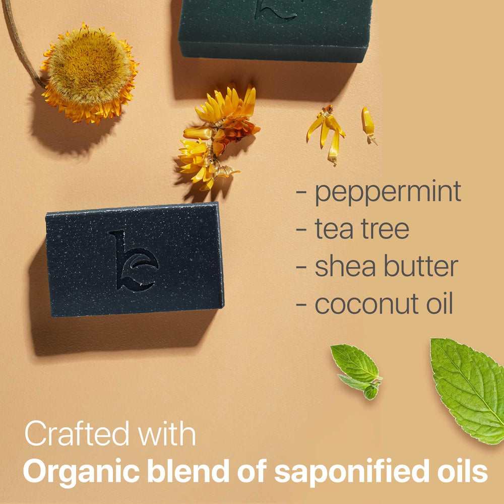 Beauty by Earth ingredients closeup emphasizes peppermint and tea tree oils