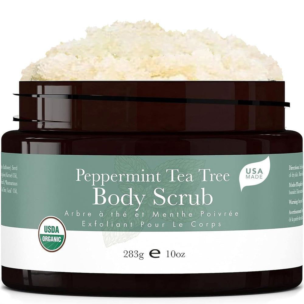 Beauty by Earth peppermint tea tree scrub jar with crystals for radiant skin exfoliation