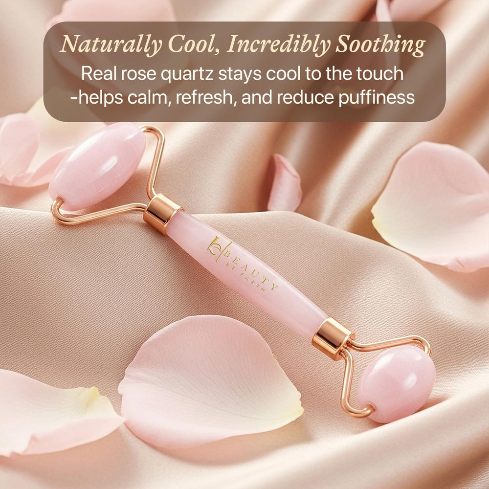 Beauty by Earth Rose Quartz Face Roller closeup showing smooth stone