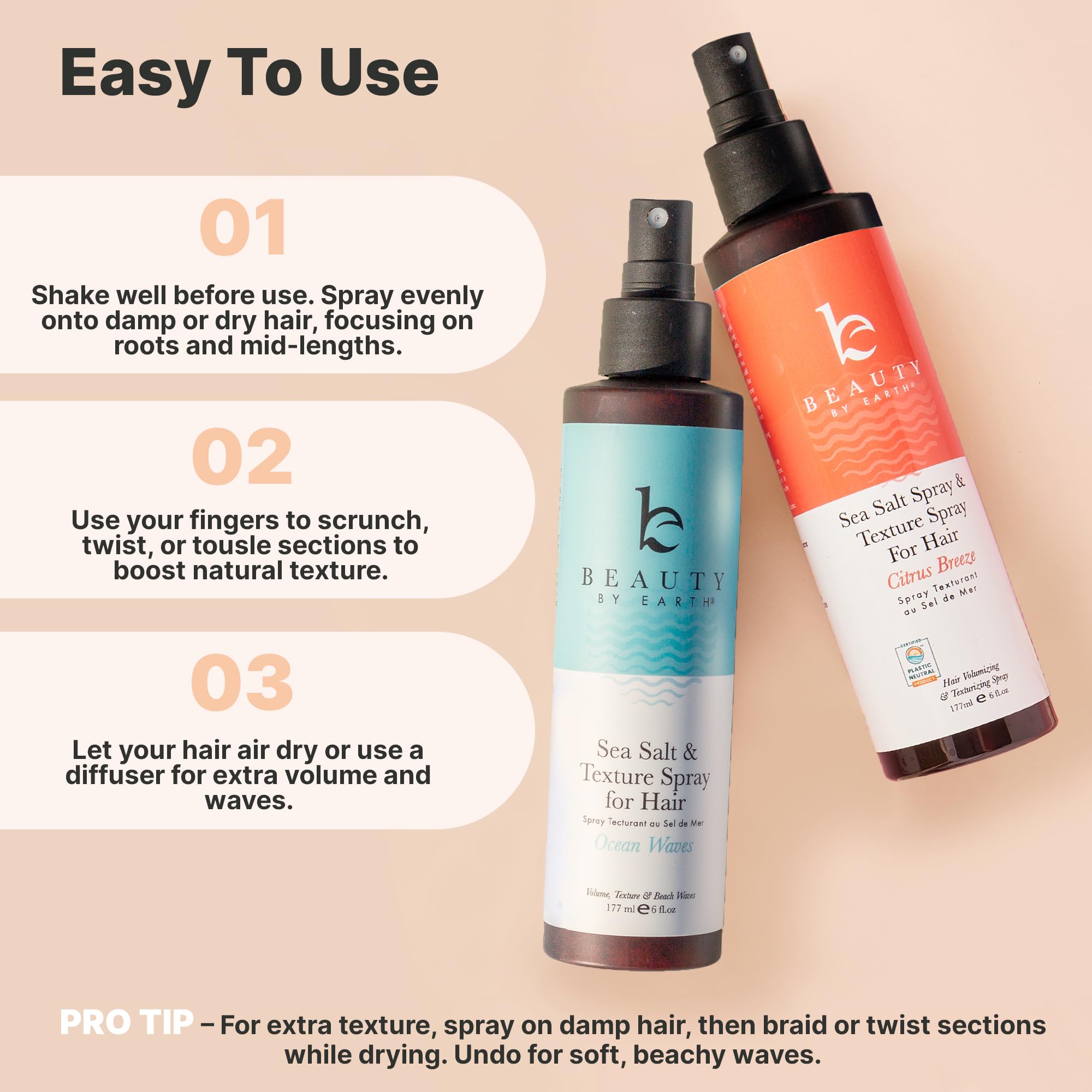 Beauty by Earth sea salt spray for travel-friendly hair styling while active