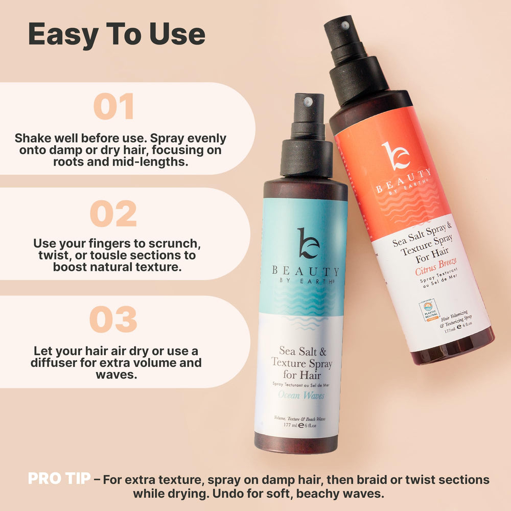 Beauty by Earth sea salt spray for travel-friendly hair styling while active