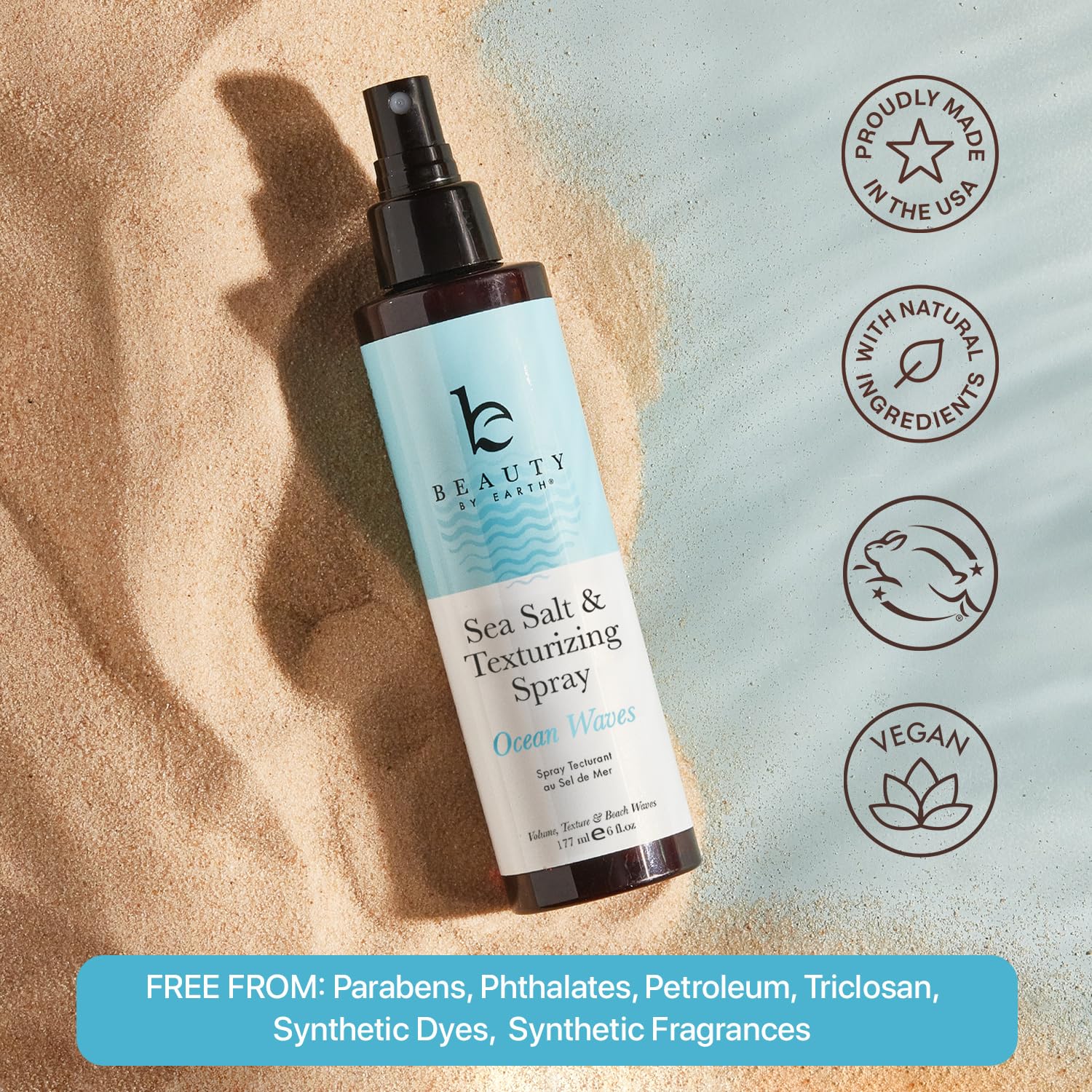 Close-up of ingredients featuring organic aloe vera in Beauty by Earth spray.