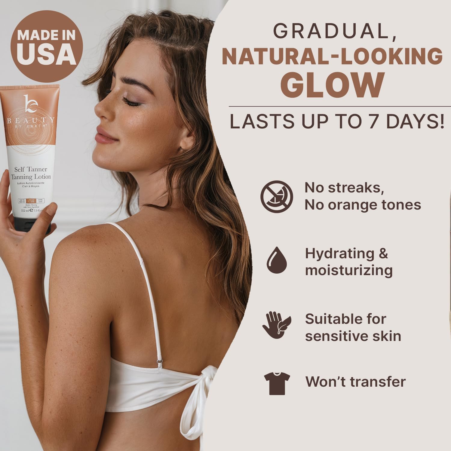 Beauty by Earth self-tanner kit including mitts for full-body sunless tan.
