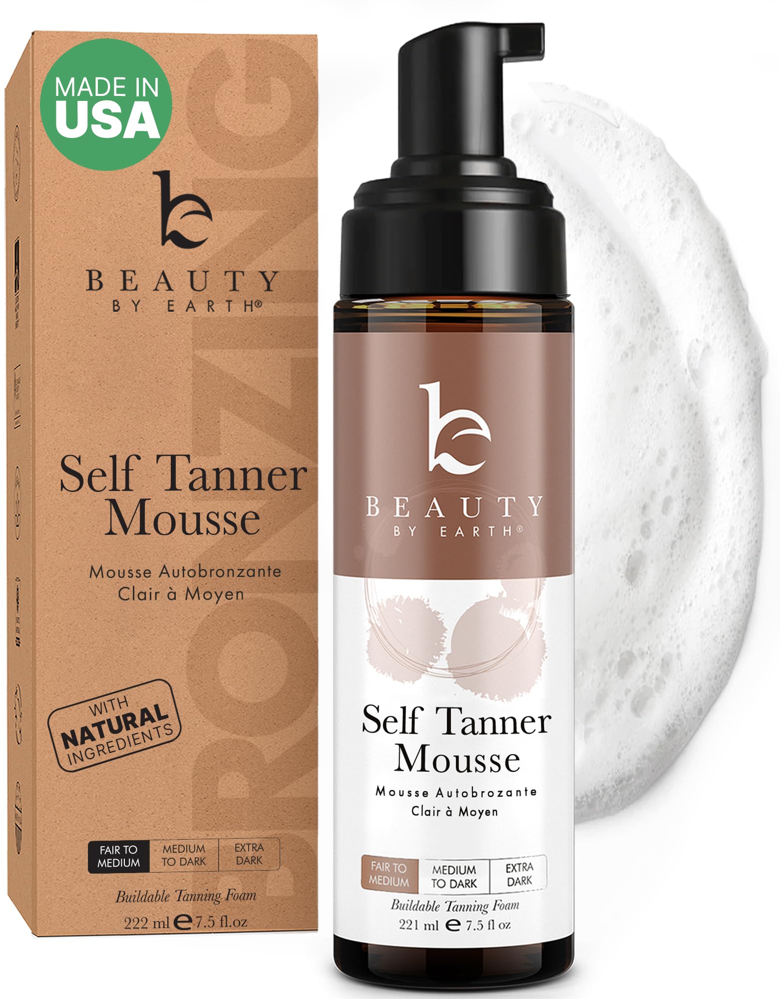 Beauty by Earth self tanner mousse application foam for even tone