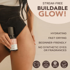 Beauty by Earth Self Tanner Mousse quick-dry swatch illustrates streak-free finish.